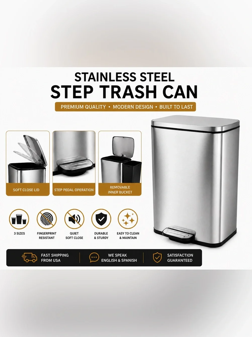 50L Stainless Steel Step Trash Can - Silver